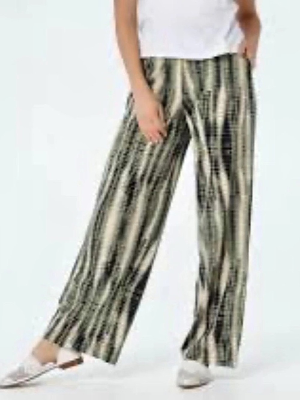 Women's Striped Wide Leg Beach Pants in Green & Black Like New